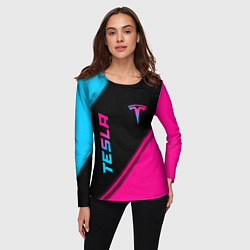 Лонгслив женский Tesla - neon gradient: надпись, символ, цвет: 3D-принт — фото 2