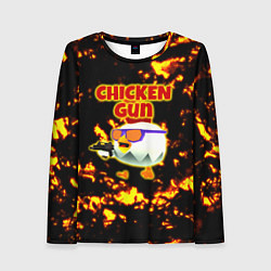 Лонгслив женский Chicken Gun на фоне огня, цвет: 3D-принт