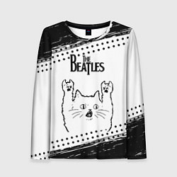 Лонгслив женский The Beatles рок кот на светлом фоне, цвет: 3D-принт