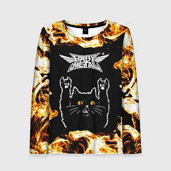 Лонгслив женский Babymetal рок кот и огонь, цвет: 3D-принт