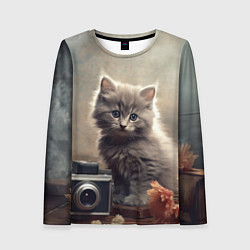 Лонгслив женский Серый котенок, винтажное фото, цвет: 3D-принт