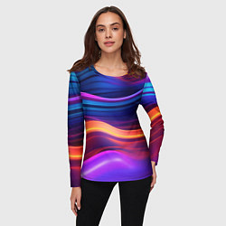Лонгслив женский Волнистые неоновые линии, цвет: 3D-принт — фото 2