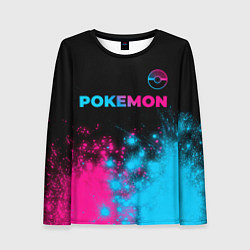 Женский лонгслив Pokemon - neon gradient: символ сверху