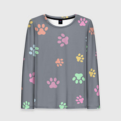 Лонгслив женский Цветные лапки, цвет: 3D-принт