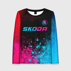 Женский лонгслив Skoda - neon gradient: символ сверху