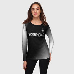 Лонгслив женский Scorpions glitch на темном фоне: символ сверху, цвет: 3D-принт — фото 2