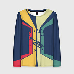 Лонгслив женский Труба в разноцветных полосах Jazz music, цвет: 3D-принт