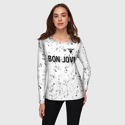 Лонгслив женский Bon Jovi glitch на светлом фоне: символ сверху, цвет: 3D-принт — фото 2