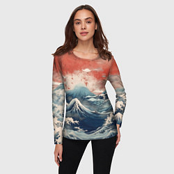 Лонгслив женский Японское море в ретро стиле, цвет: 3D-принт — фото 2