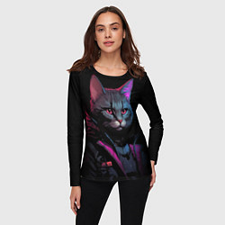 Лонгслив женский Кот в стиле киберпанк, цвет: 3D-принт — фото 2