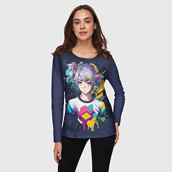 Лонгслив женский Аниме с фиолетовыми волосами, цвет: 3D-принт — фото 2