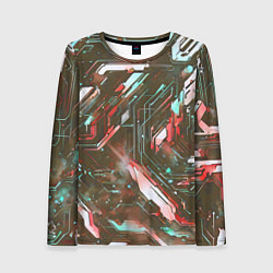 Лонгслив женский Космические кибер схемы Красные, цвет: 3D-принт