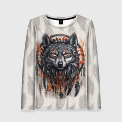Женский лонгслив Волк и ловец снов с перьями