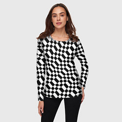 Лонгслив женский Шахматка искажённая чёрно-белая, цвет: 3D-принт — фото 2