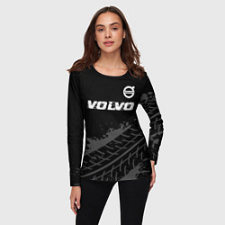 Лонгслив женский Volvo speed на темном фоне со следами шин: символ, цвет: 3D-принт — фото 2