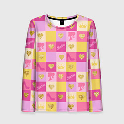 Лонгслив женский Барби: желтые и розовые квадраты паттерн, цвет: 3D-принт