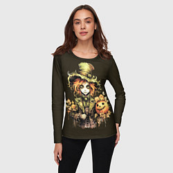 Лонгслив женский Рыжее чучело с тыквой на Хеллоуин, цвет: 3D-принт — фото 2