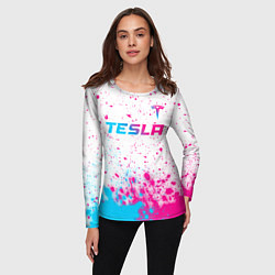 Лонгслив женский Tesla neon gradient style: символ сверху, цвет: 3D-принт — фото 2