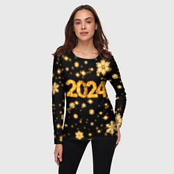 Лонгслив женский Новый 2024 год - золотые снежинки, цвет: 3D-принт — фото 2