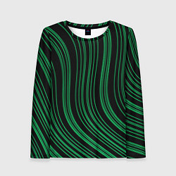 Лонгслив женский Абстракция зелёные линии на чёрном, цвет: 3D-принт