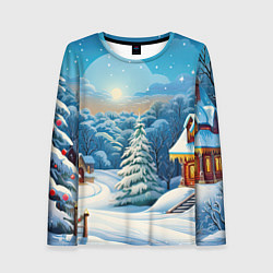 Лонгслив женский Зимний домик и елка, цвет: 3D-принт