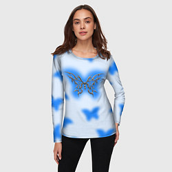 Лонгслив женский Y2K blue butterfly, цвет: 3D-принт — фото 2