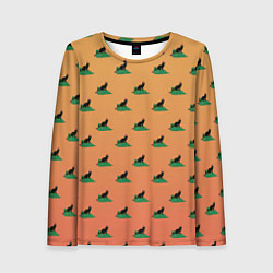 Лонгслив женский Черный кот в новогодней шапке уронил елку, цвет: 3D-принт