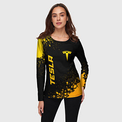 Лонгслив женский Tesla - gold gradient вертикально, цвет: 3D-принт — фото 2