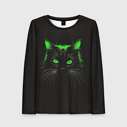 Лонгслив женский Черный кот в зеленом свечении, цвет: 3D-принт