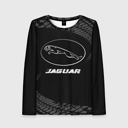 Лонгслив женский Jaguar speed на темном фоне со следами шин, цвет: 3D-принт