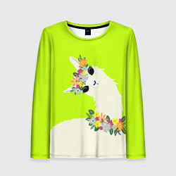 Лонгслив женский Летняя лама - альпака в венке, цвет: 3D-принт
