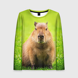 Женский лонгслив Capybara on green grass
