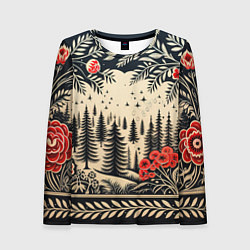 Женский лонгслив Новогодний лес с узорами
