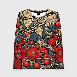 Женский лонгслив Новогодние ягодки и узоры
