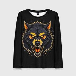 Лонгслив женский Волк чёрный хищник, цвет: 3D-принт