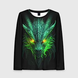 Лонгслив женский Светящийся зеленый дракон 2024, цвет: 3D-принт
