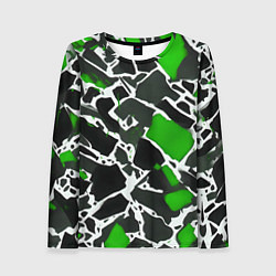Лонгслив женский Кляксы чёрные и зелёные, цвет: 3D-принт