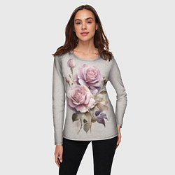 Лонгслив женский Нежные розовые розы на стене, цвет: 3D-принт — фото 2