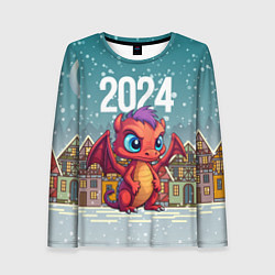 Лонгслив женский Дракоша на фоне домиков, цвет: 3D-принт