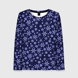 Лонгслив женский Снежный новогодний паттерн сине-фиолетовый, цвет: 3D-принт