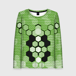 Лонгслив женский Зелёная кибер броня hexagons, цвет: 3D-принт