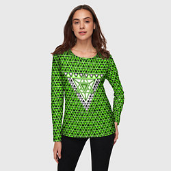 Лонгслив женский Зелёные и чёрные треугольники, цвет: 3D-принт — фото 2