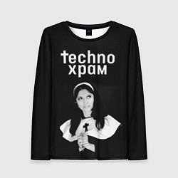 Лонгслив женский Techno храм монашка смотрит в небо, цвет: 3D-принт