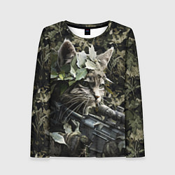 Лонгслив женский Кот снайпер в камуфляже, цвет: 3D-принт