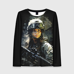 Лонгслив женский Девушка воин в боевой экипировке, цвет: 3D-принт