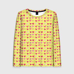Лонгслив женский Сердечки на желтом - паттерн, цвет: 3D-принт