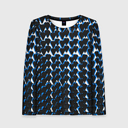 Лонгслив женский Чёрно-синие сердечки на белом фоне, цвет: 3D-принт