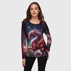 Лонгслив женский Красный космический дракон, цвет: 3D-принт — фото 2