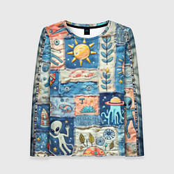 Лонгслив женский Инопланетные обитатели на пэчворке, цвет: 3D-принт