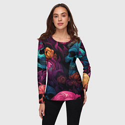Лонгслив женский Яркие цветы с черепами, цвет: 3D-принт — фото 2